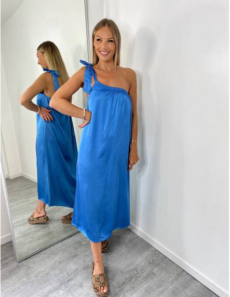 Robe satin bleu