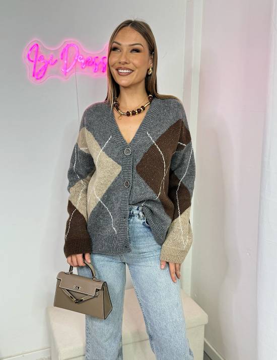 Cardigan carreaux gris