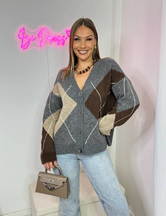 Cardigan carreaux gris