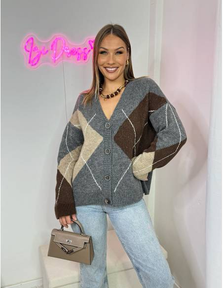 Cardigan carreaux gris