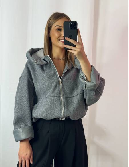 Veste bi-matière grise