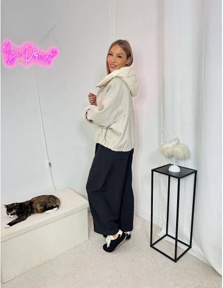 Veste bi-matière beige