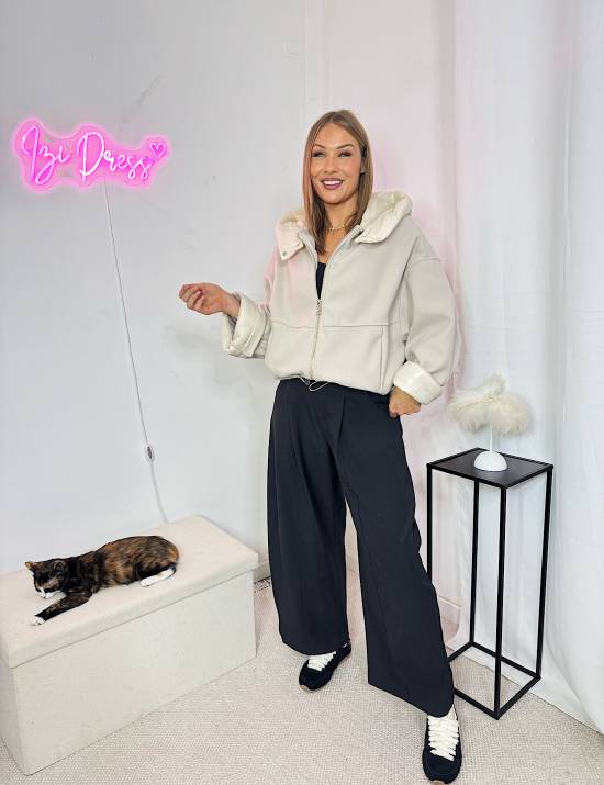 Veste bi-matière beige