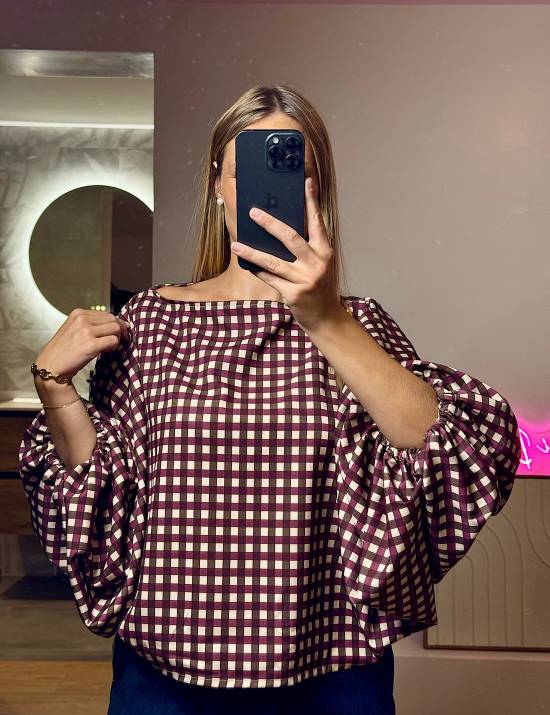 Blouse carreaux bordeaux