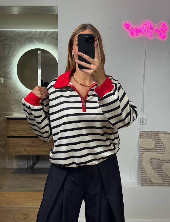 Pull marinière zip